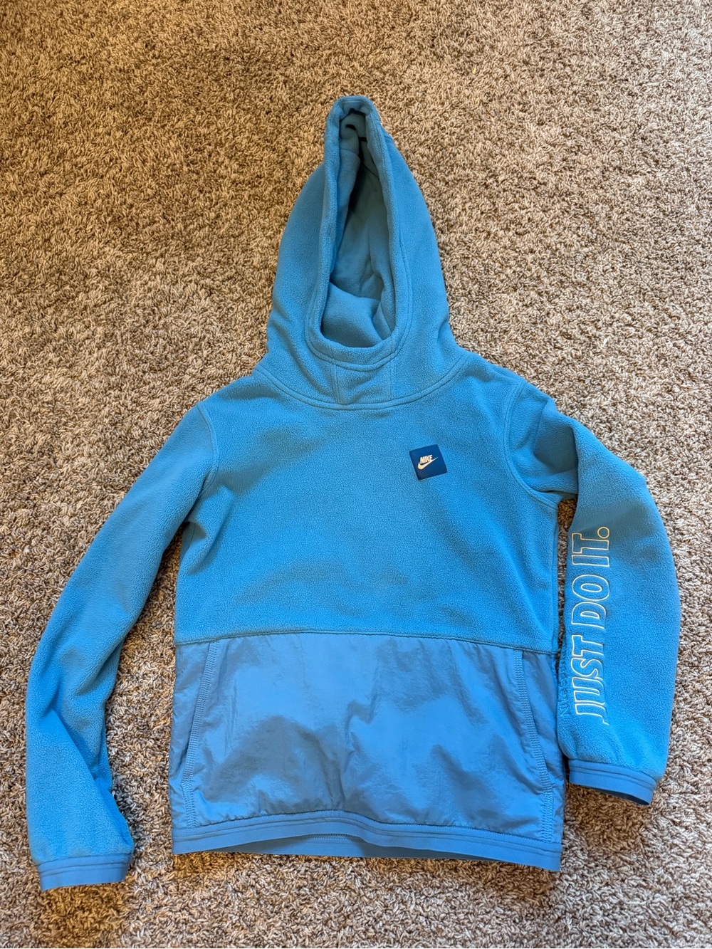Nike Kids Light Blue Hooded Fleece Sweatshirt with 'Just Do It.' Sleeve